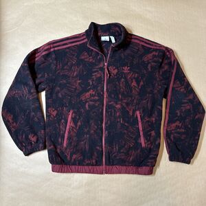 Adidas Jacket Mens Small Black AOP Polar Fleece All‎ Over Print Tre Foil
